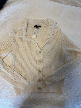 Ann Taylor Ivory Open-Knit Button Front Cardigan